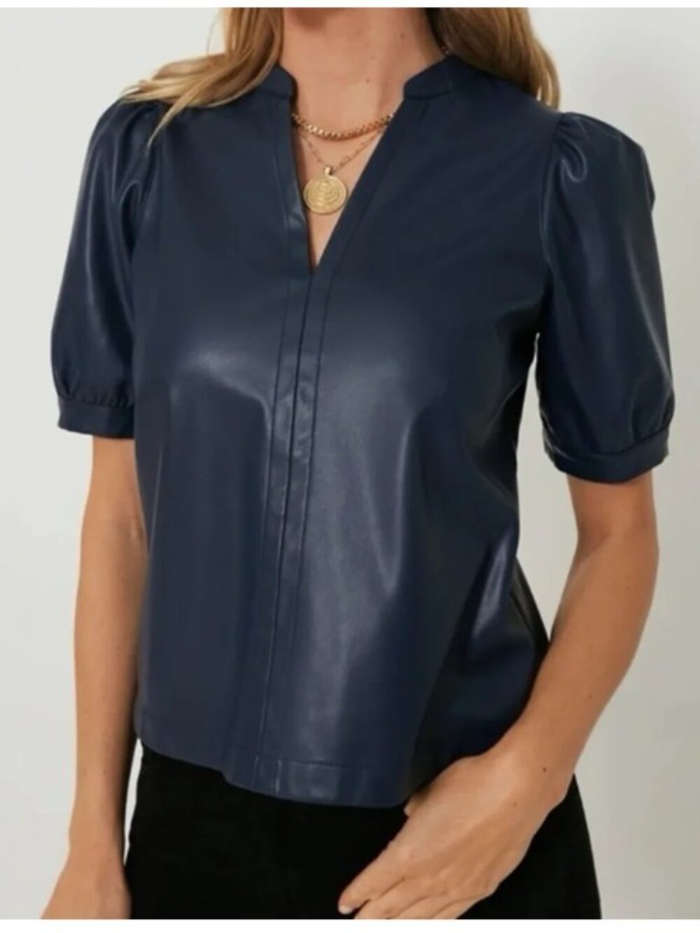 HYACINTH HOUSE Navy Faux Leather Top